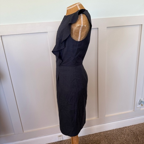 J. Crew Wool Sheath Dress Women’s Size 4 Blue Ruffle Accent Sleeveless Classic - Picture 3 of 9